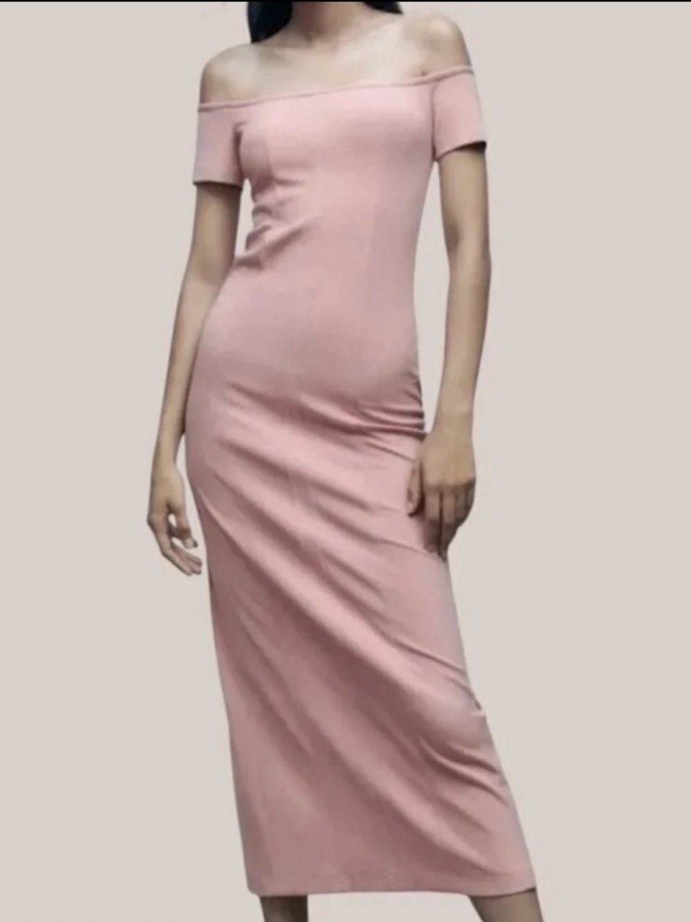 Zara Off-Shoulder Bodycon Maxi Dress in Dusty Pink XS NWT